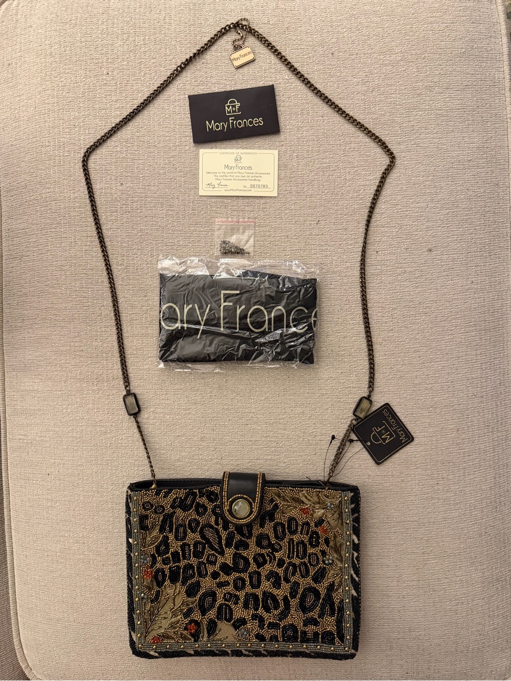 Mary Frances Untamed Black & Gold Beaded Leopard Crossbody Bag